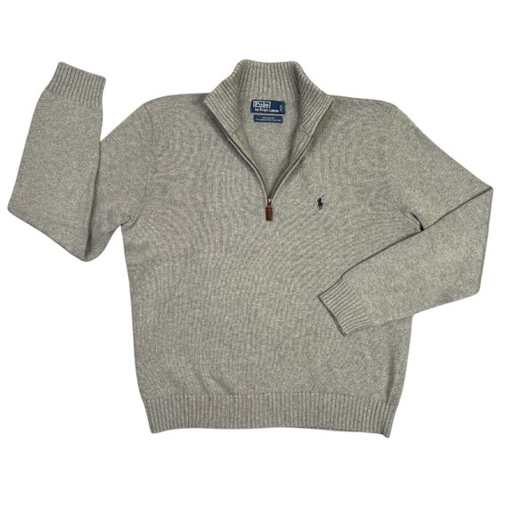 Polo Ralph Lauren 1/4 Quarter Zip Sweater Mens M Gray Pullover Mock Neck Cotton - Picture 1 of 11